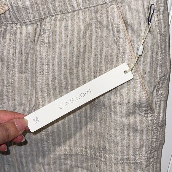 Caslon Linen Blend Elastic Waist Pull On Shorts Tan Striped NWT Size XS - Picture 4 of 7